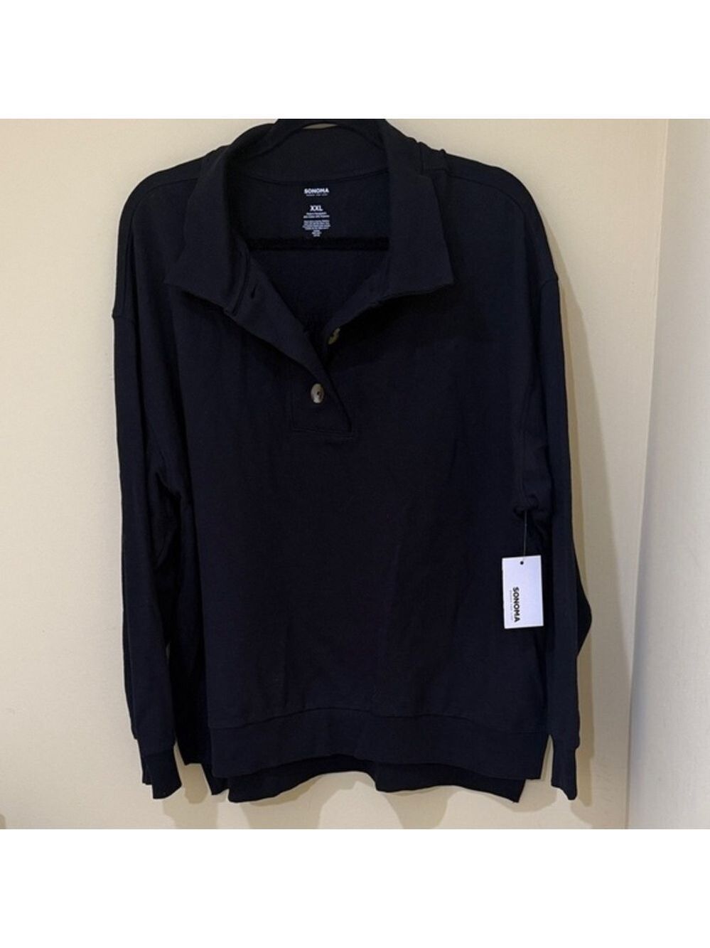 Women's Black Sweatshirt women’s long-sleeves CollarSweatshirt women’s top XXL